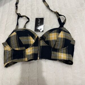 Plaid Black and Yellow Women's Bralette -M - NWT